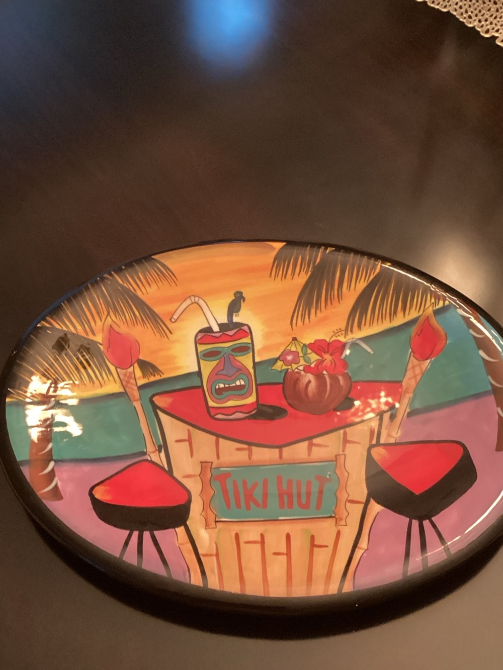 Tiki Hut Decorative Serving Platter - Tropical Multicolor